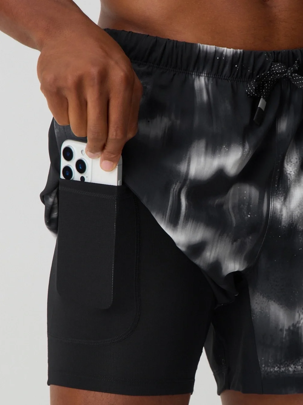 Fabletics Black and White Tie-Dye Men's Athletic Shorts